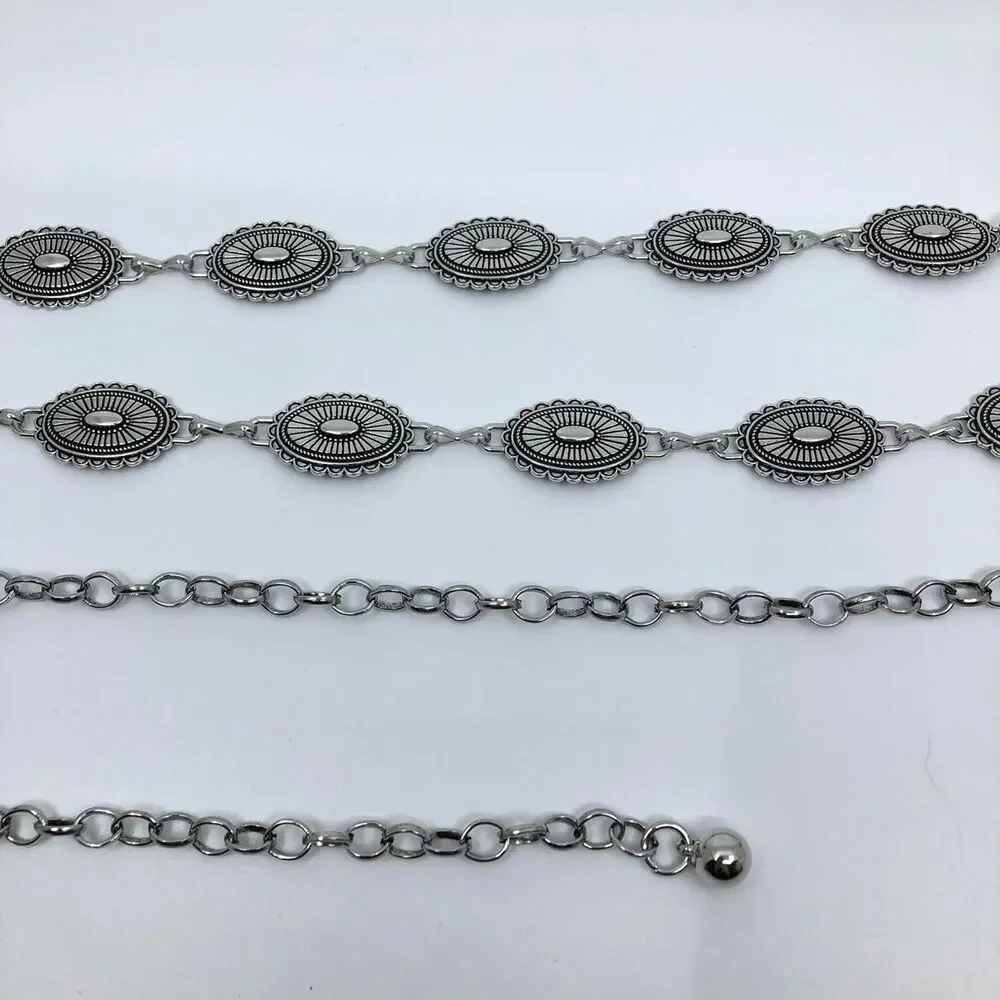 Vintage Y2K Westerncore Silver Chain Concho Belt, 45.5 Inches, X7GA1125
